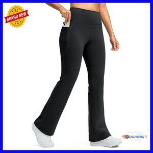 Fleece Lined High Waist Flare Leggings with Pockets - Winter Thermal Yoga Pants